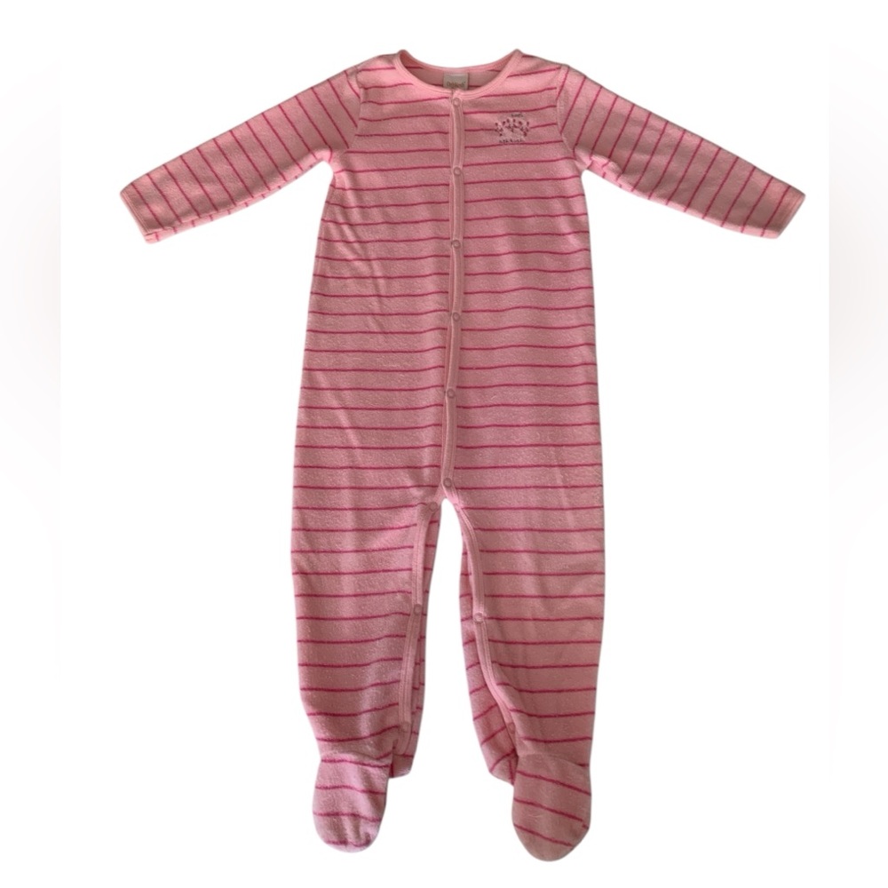 Vintage Oshkosh Baby Footed Sleeper Girls XXL 18M Pink Terry Cloth PJ Striped